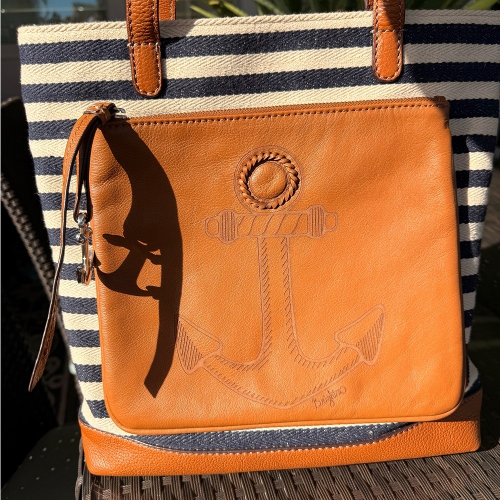 Brighton Sea to Shore Navy and White Striped Tote with Brown Anchor Accent - Picture 8 of 15